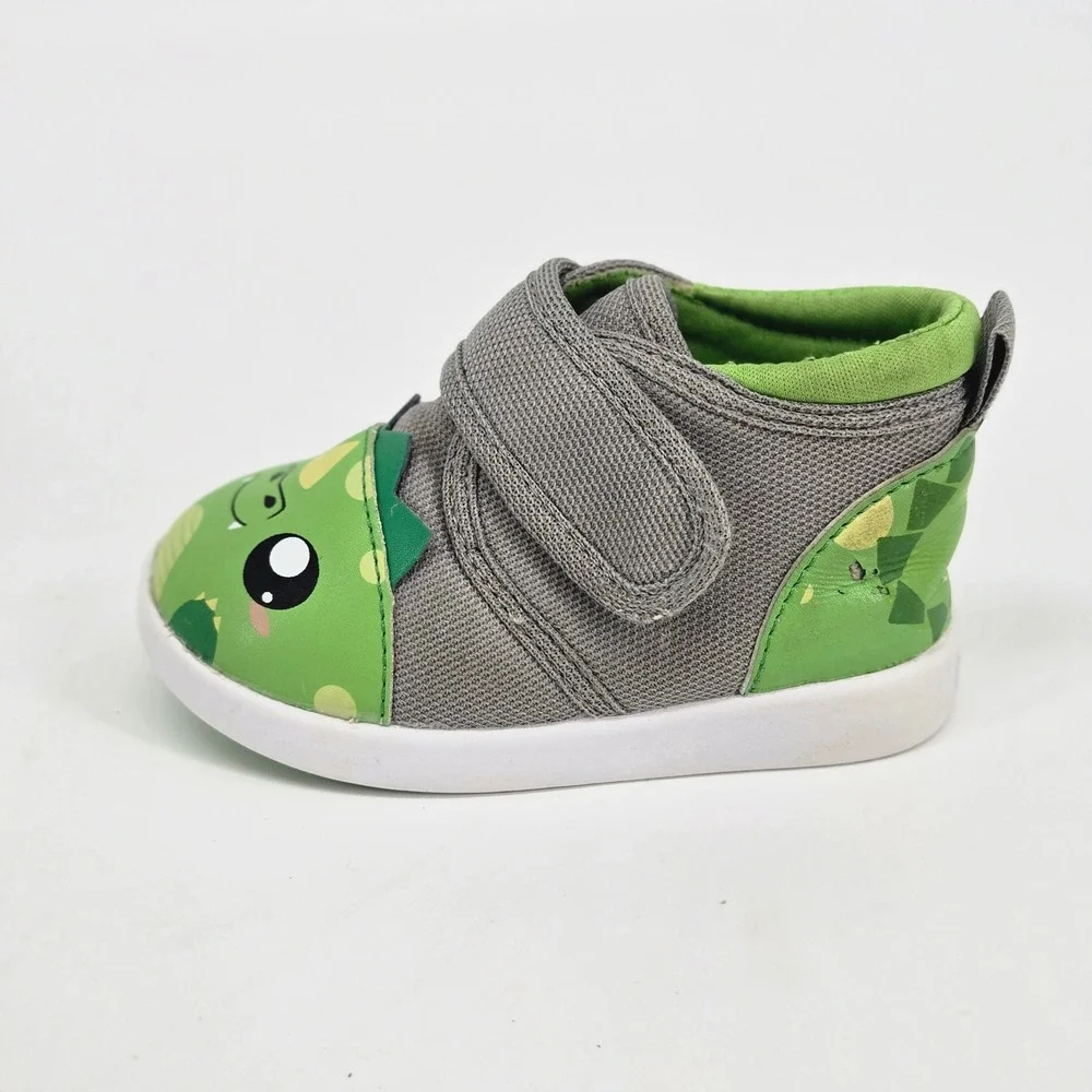 ikiki Oliver the Dragon Squeaky Wide Toe Box Grey Green Toddler Shoes Sneaker 5